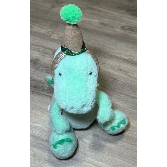 Fao Schwarz‎ 12 T-Rex Plush Cuddly Stuffed Animal with Party Hat - Green - Picture 1 of 5
